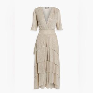 (NEW) MAJE Metallic tiered Plissé-tulle Midi Dress